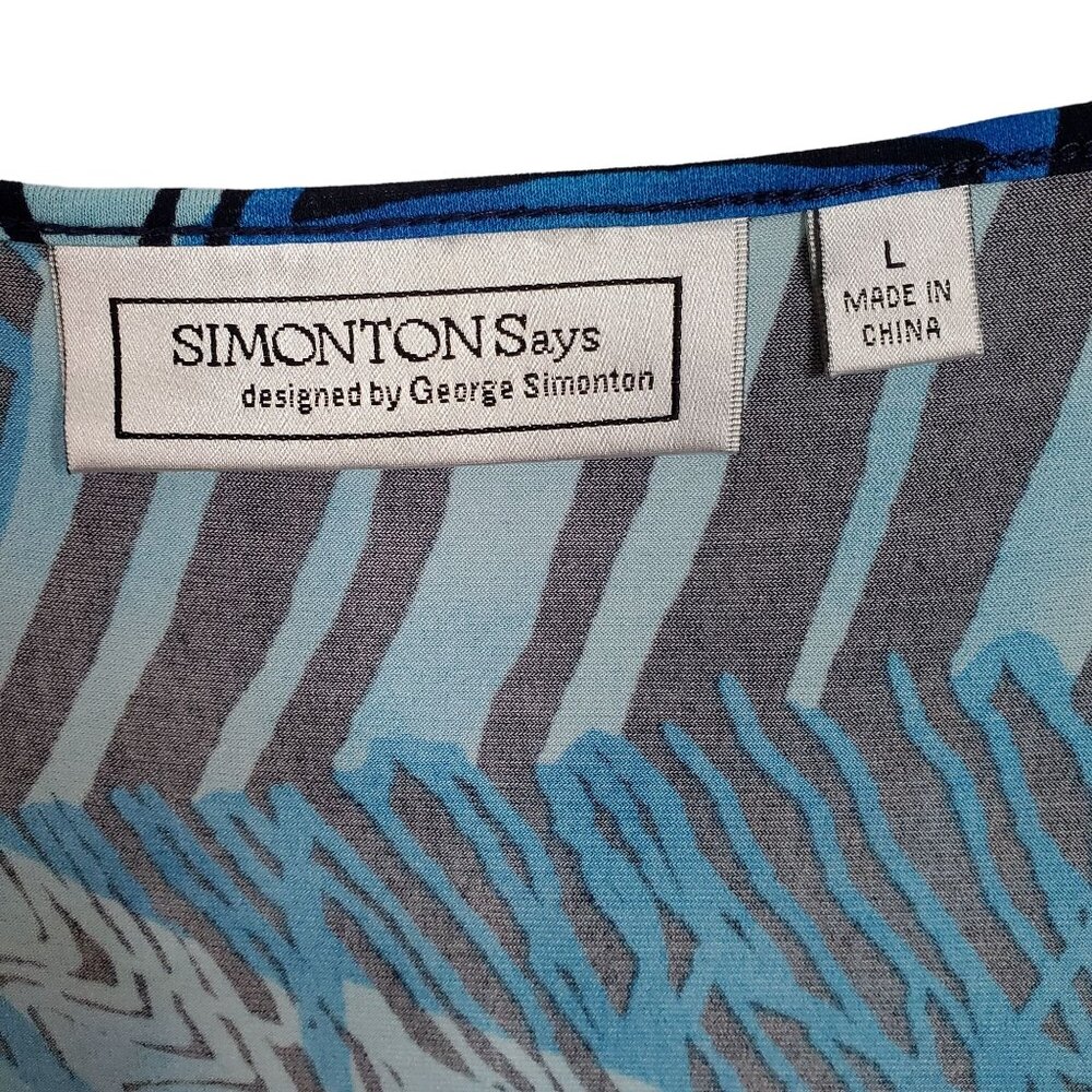 Simonton Says Size L Dress Cold Shoulder Split Sleeve Fluid Knit Wacky Print - Picture 4 of 11